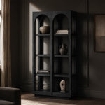 Nero Shelving Unit in black styled in a living room