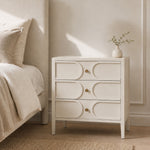 Halcyon 3 Drawer bedside styled in a bedroom setting