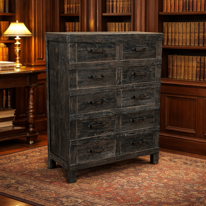 Blackwash Recycled Elm 10 Drawer Chest of Drawers