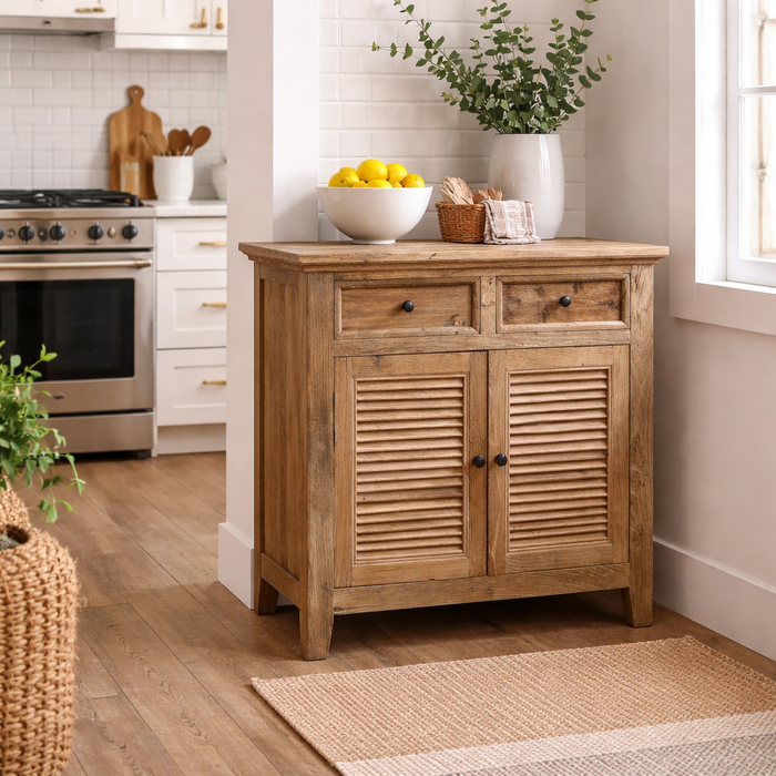 Recycled Elm Louvre 2 Door 2 Drawer Cabinet