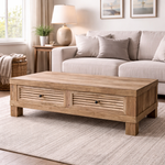 Recycled Elm Louvre 2 Drawer Coffee Table