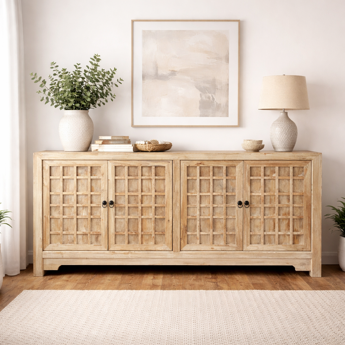 Chinese Antique Reproduction 4 Door Buffet with Lattice Doors