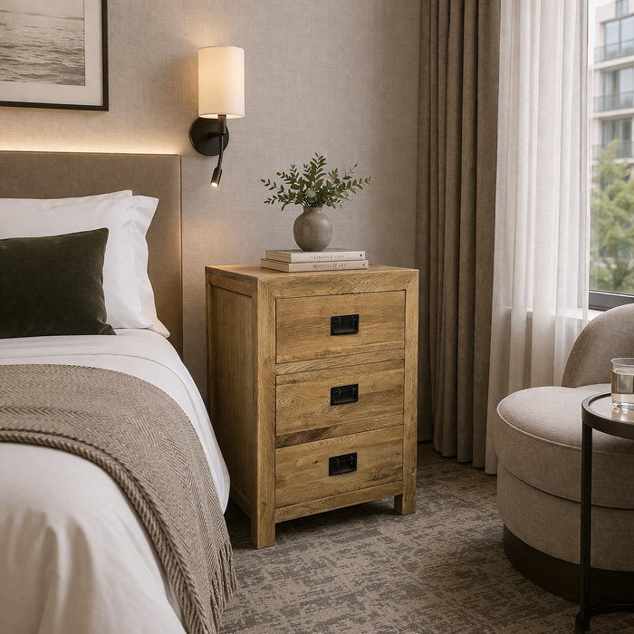 3 Drawer Oak Bedside Table