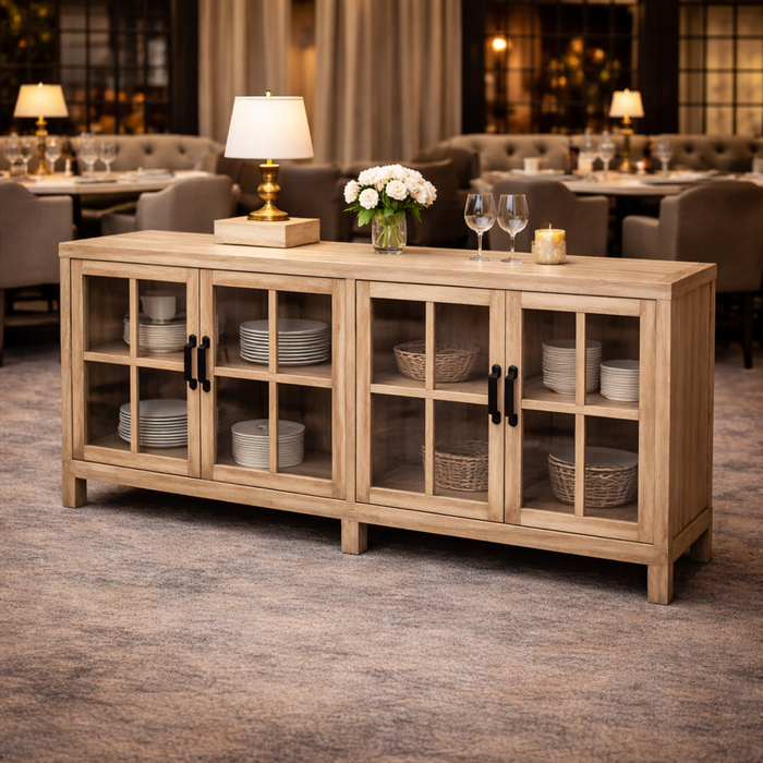 Natural Recycled Elm Sideboard with 4 Glass Doors