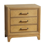 Peninsula Bedside Table in natural timber with rattan drawer fronts, full view