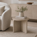 Bodega Curve Side Table styled beside a sofa