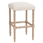 Bobbin Counter Stool in Light French Grey with padded natural seat, full view