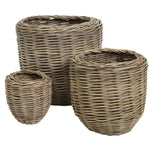 Corbeille Planter Set/3 in grey wash chunky rattan, full view