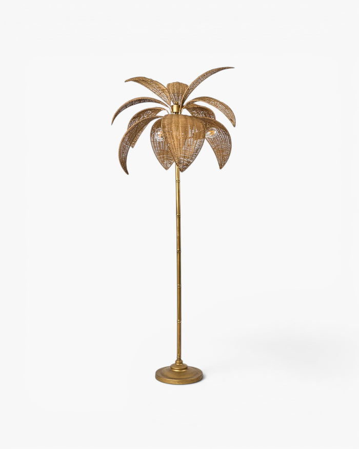 Bali Brass & Rattan Floor Lamp