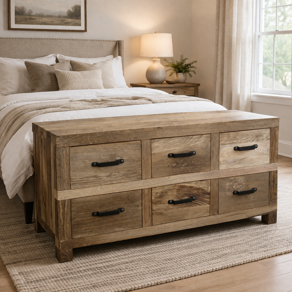 Recycled Elm 6-Drawer Sideboard 148cm