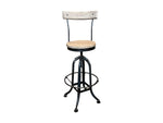 Recycled Elm and Iron Stool with Backrest