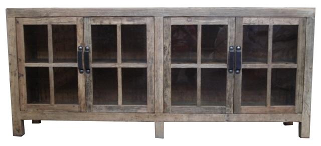 Natural Recycled Elm Sideboard with 4 Glass Doors