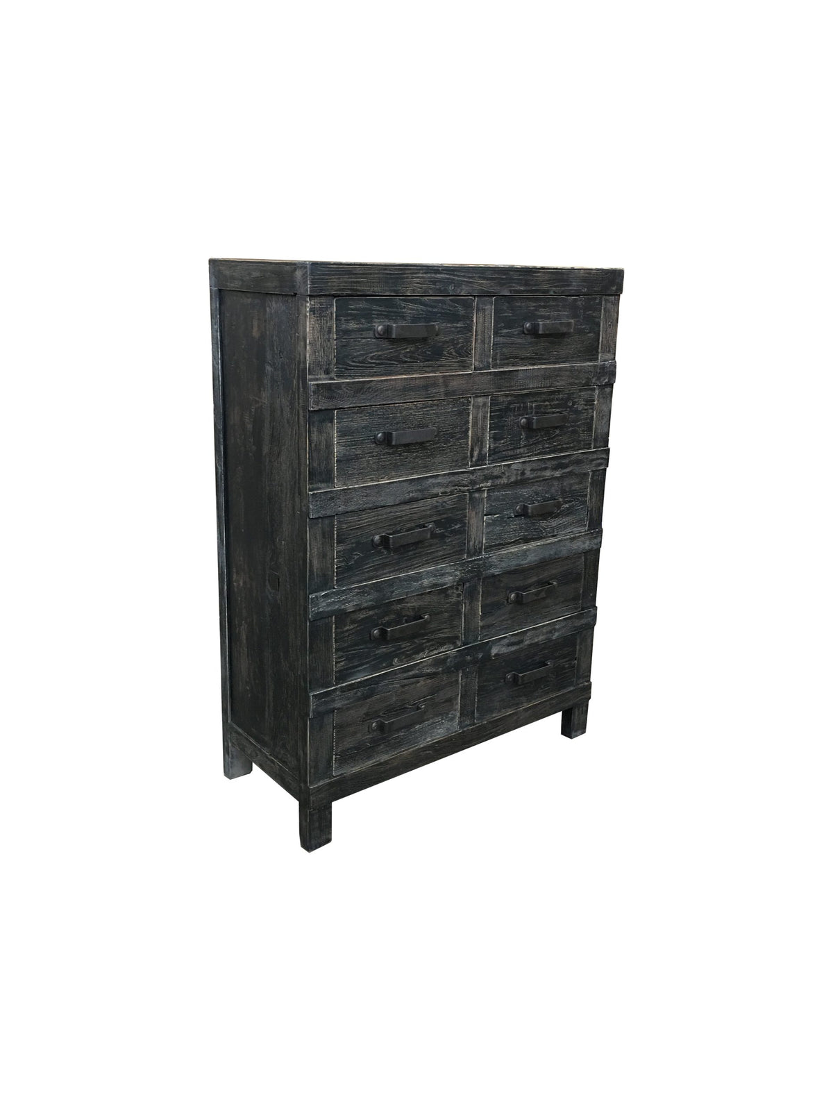 Blackwash Recycled Elm 10 Drawer Chest of Drawers