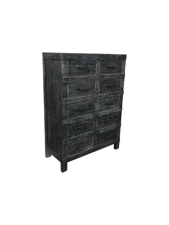 Blackwash Recycled Elm 10 Drawer Chest of Drawers
