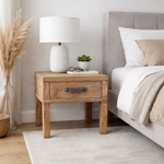 Industrial Iron Recycled Elm 1-Drawer Lamp Table 55cm – styled setting