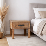 Industrial Iron Recycled Elm 1-Drawer Lamp Table 55cm – styled setting