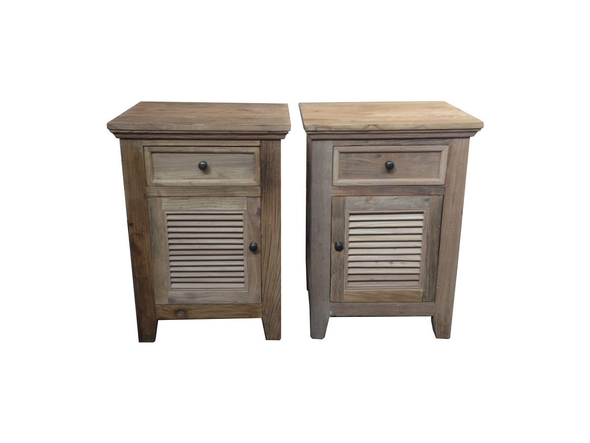 Recycled Elm Louvre Bedside Cabinet