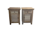Recycled Elm Louvre Bedside Cabinets, left and right opening