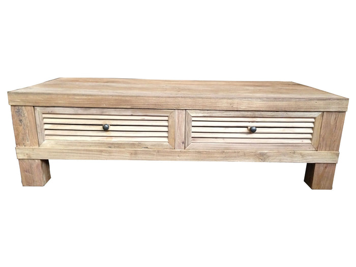 Recycled Elm Louvre 2 Drawer Coffee Table