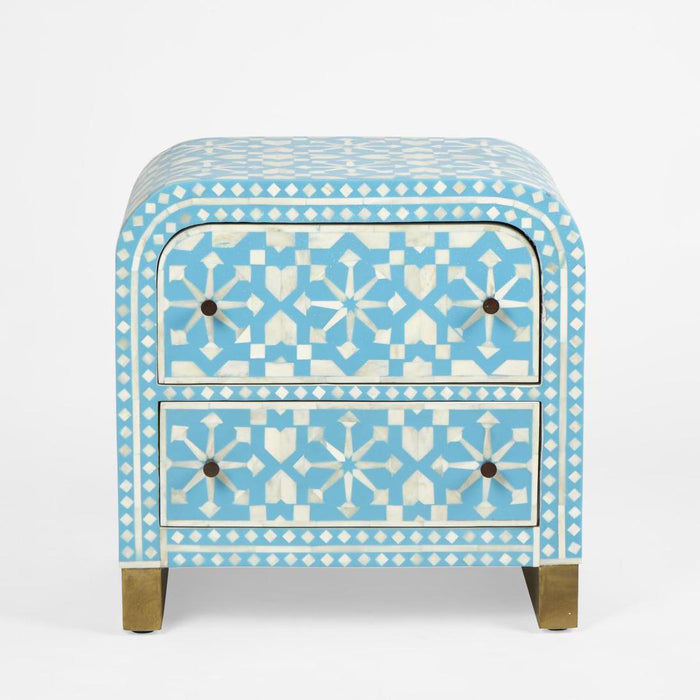 Adina Bone Inlay Bedside Table Aqua/White
