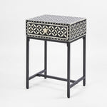 Stella Bone Inlay Bedside Table Black/White/Black Base