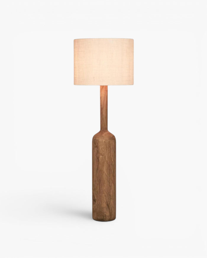 Flask Wood Floor Lamp Base Saddle with Natural Shade