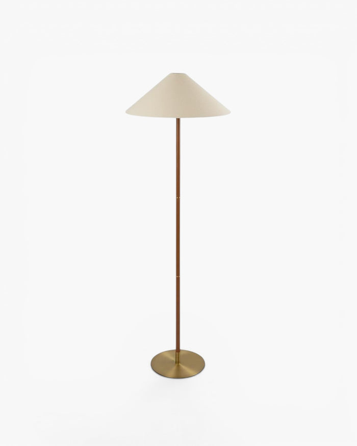 Huntley Leather & Brass Floor Lamp & Linen Shade