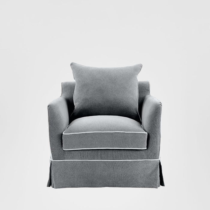 Noosa Hamptons Armchair Grey W/White Piping