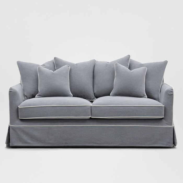 Noosa Hamptons 2 Seat Sofa Grey W/White Piping