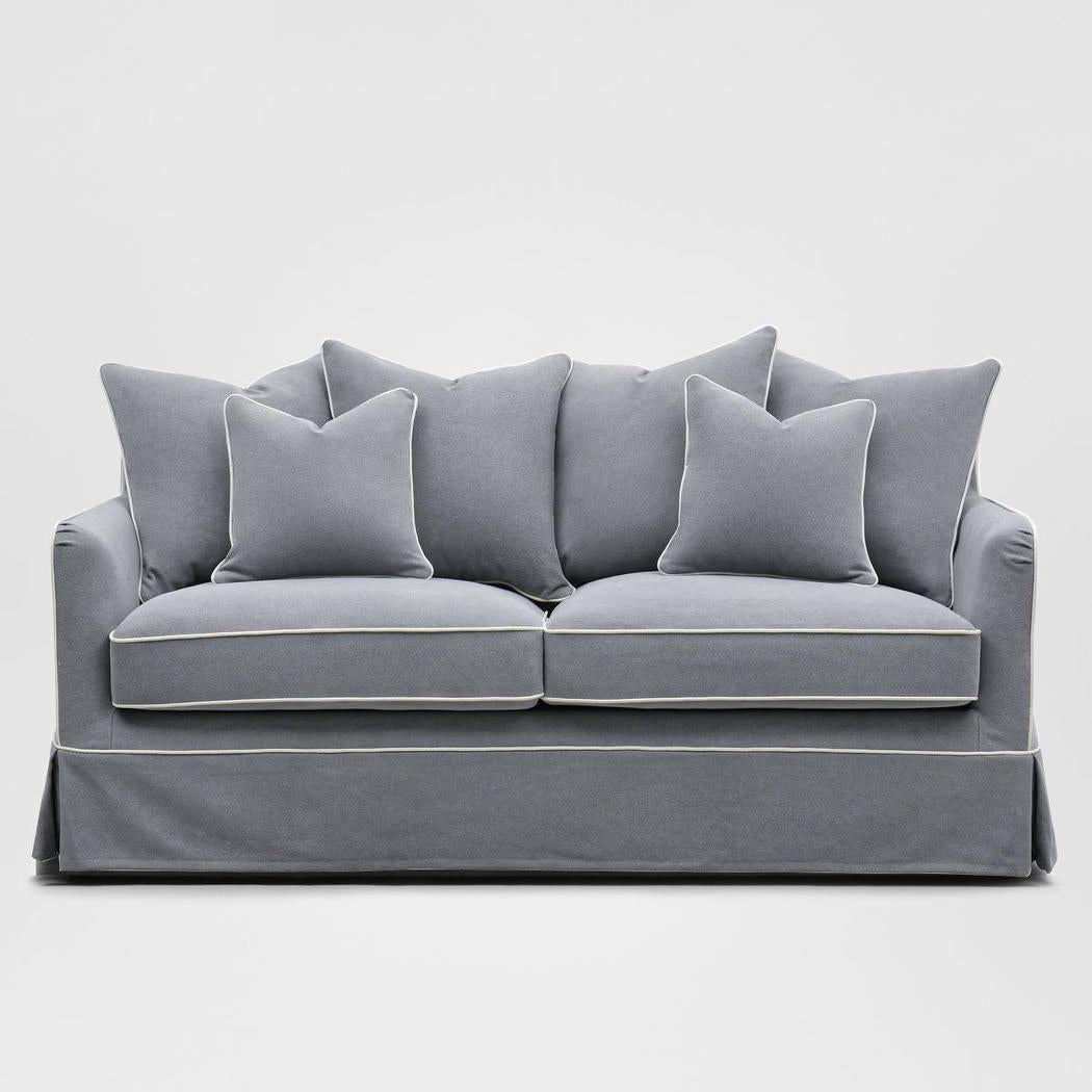 Noosa Hamptons 2.5 Seat Sofa Bed Grey W/White Piping