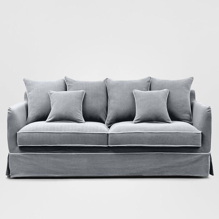 Noosa Hamptons 3 Seat Sofa Grey W/White Piping