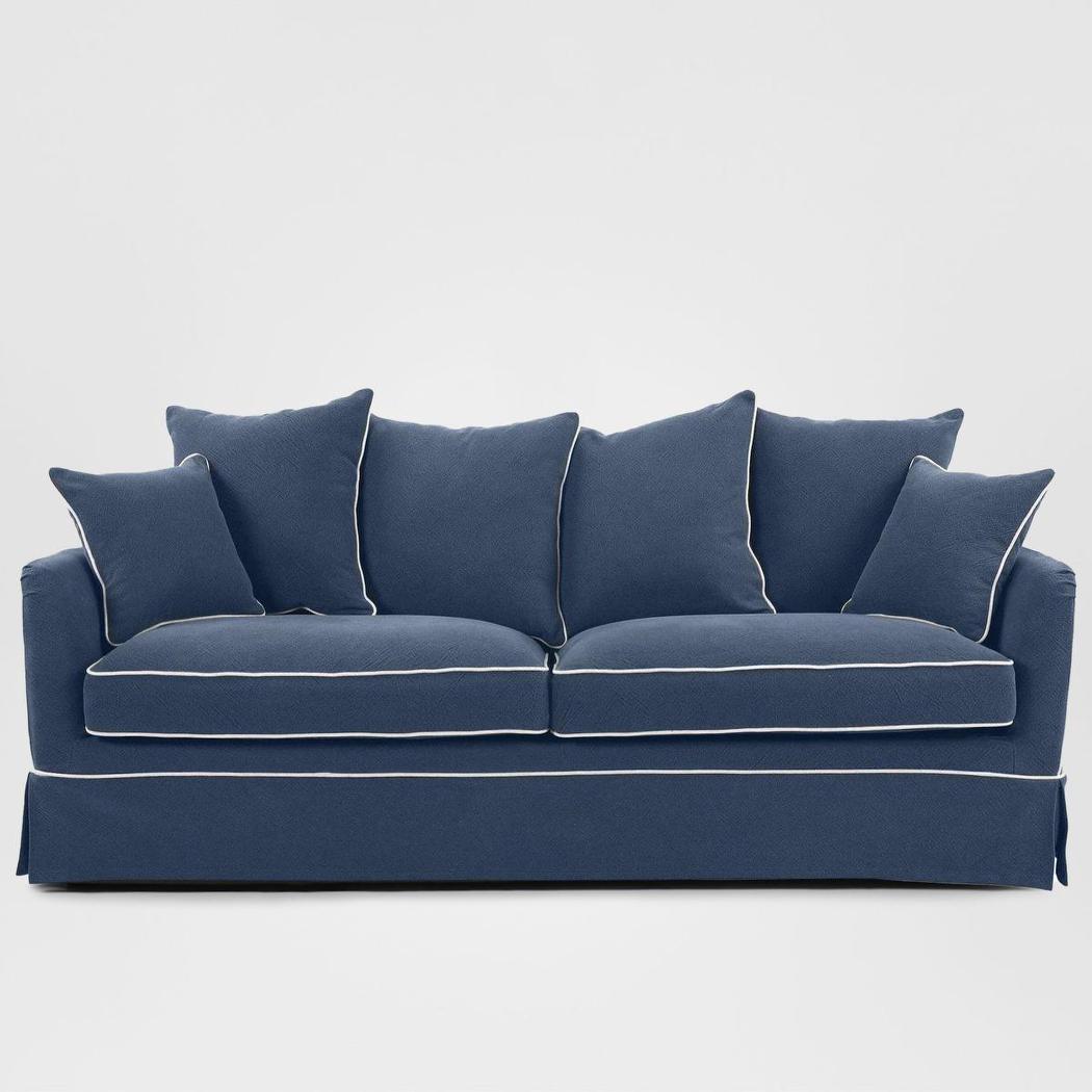 Noosa Hamptons 3 Seat Sofa Navy W/White Piping
