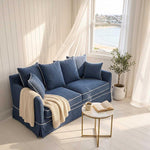 Noosa Hamptons 3 Seat Sofa Navy W/White Piping