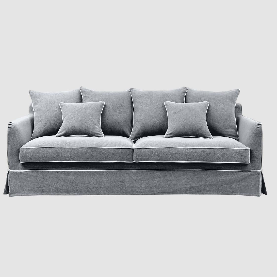 Noosa Hamptons 3 Seat Queen Sofa Bed Grey W/White Piping