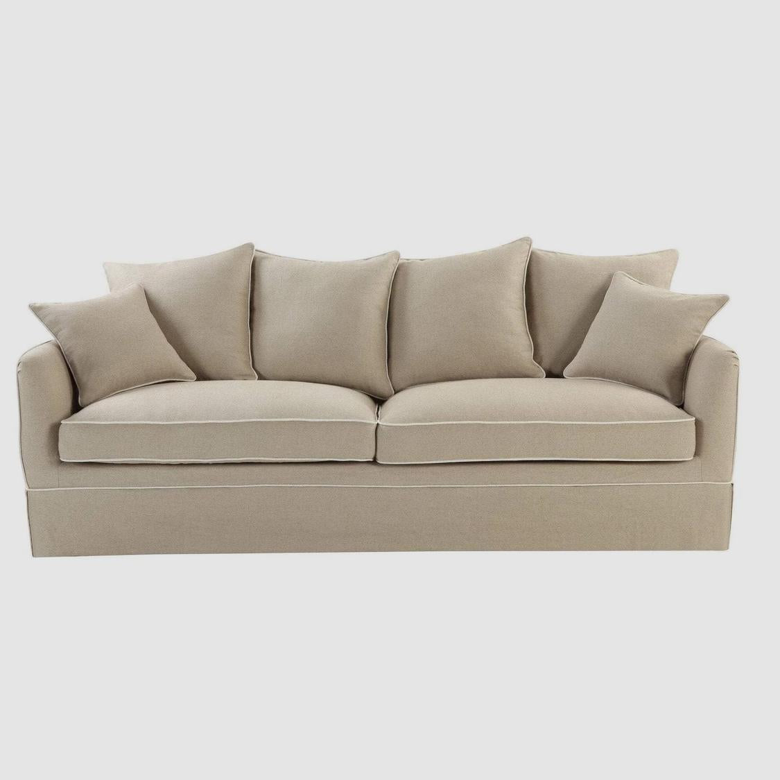 Noosa Hamptons 3 Seat Queen Sofa Bed Natural W/White Piping