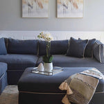 Marbella Modular Sofa Navy W/White Piping - Left Facing