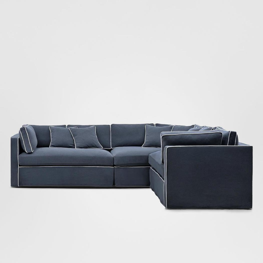Marbella Modular Sofa Navy W/White Piping - Right Facing