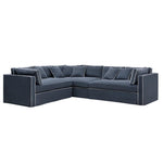 Marbella Modular Sofa Navy W/White Piping - Right Facing
