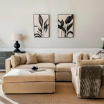 Marbella Modular Sofa Natural with White Piping - Left Facing