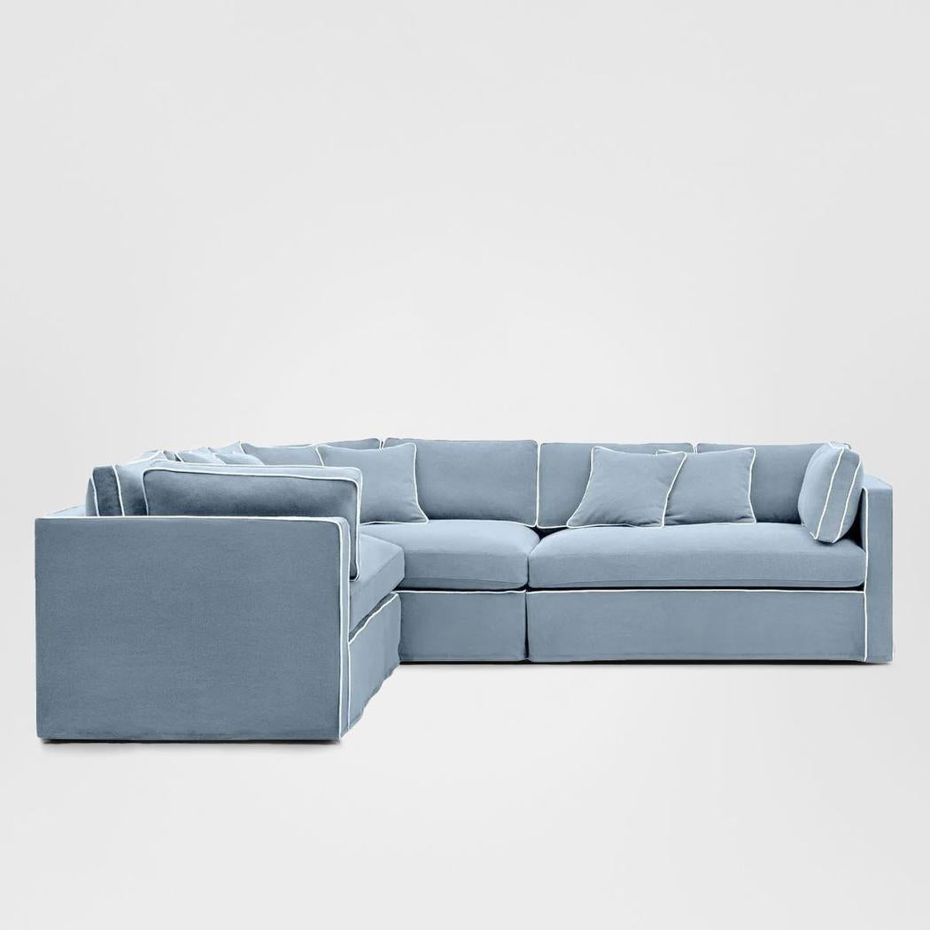 Marbella Modular Sofa Beach W/White Piping - Left Facing