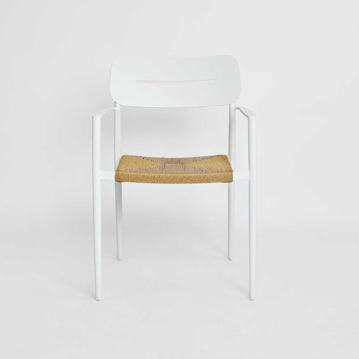 Casper Stackable Dining chair with Arms White & Natural Weave Outdoor