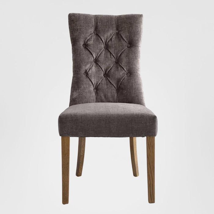 Diana Buttoned Hamptons Dining Chair Silver Grey Linen Blend