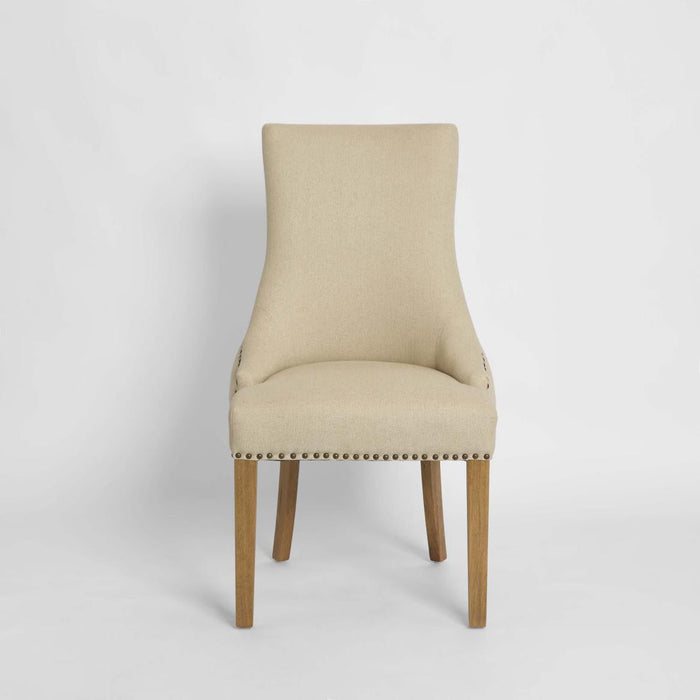 Bordeaux Studded Beige Oakwood Dining Chair