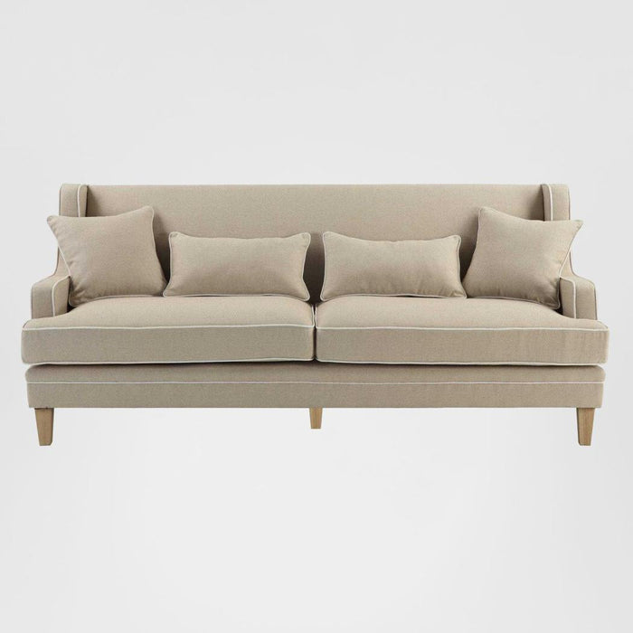 Bondi Hamptons 3 Seat Sofa Natural/White Piping