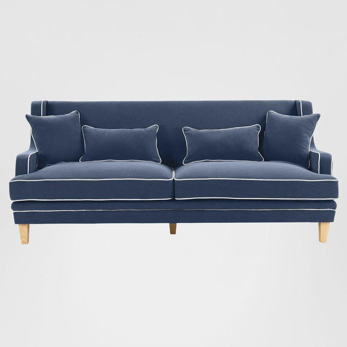 Bondi Hamptons 3 Seat Sofa Navy W/White Piping