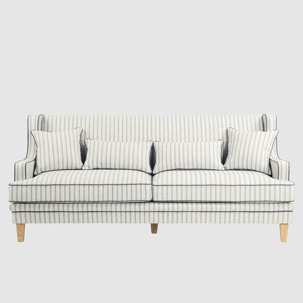 Bondi Hamptons 3 Seat Sofa Blue/White Pin Stripe