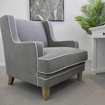 Bondi Hamptons Armchair Grey W/White Piping