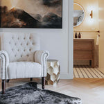 Maurice Natural Linen Blend Hamptons Buttoned Armchair W/Studs Dark Legs