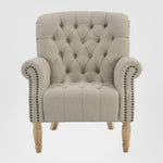 Maurice Natural Linen Blend Buttoned Armchair W/ Studs Oak Legs