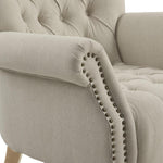 Maurice Natural Linen Blend Buttoned Armchair W/ Studs Oak Legs
